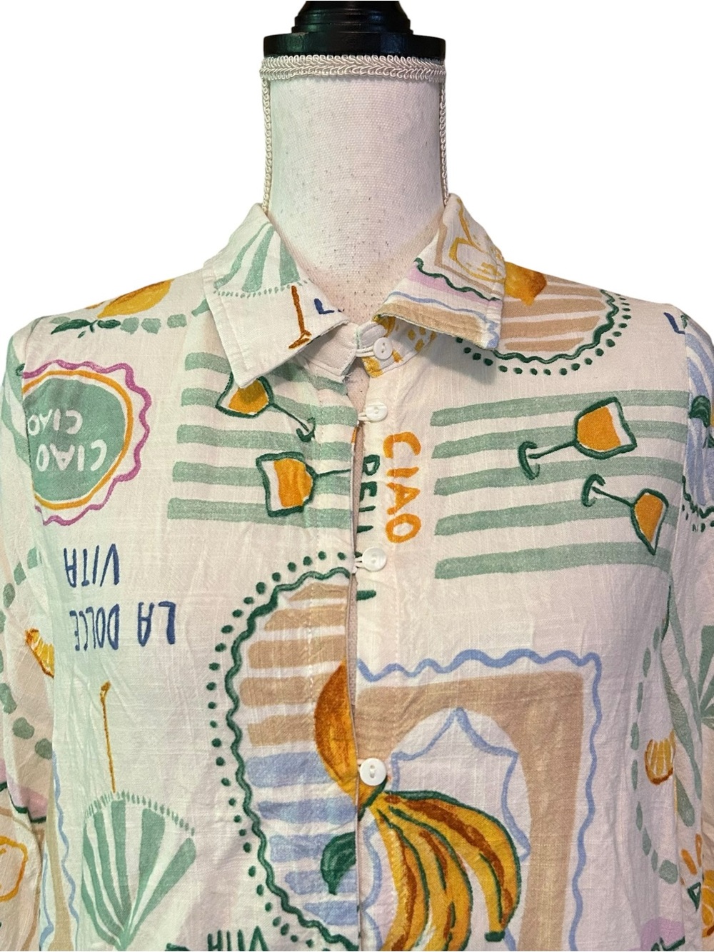 Label of Love Limone Border Cover-Up Shirt Dress - Long Sleeve Women’s SZ XL - Picture 4 of 9